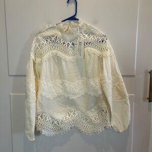 Cato Collection Limited Edition Ivory Crochet Lace Boho Victorian Blouse XS NEW
